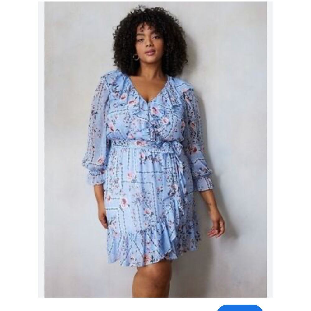LC Lauren Conrad Patterned Long Sleeve Wrap Dress Size 4X